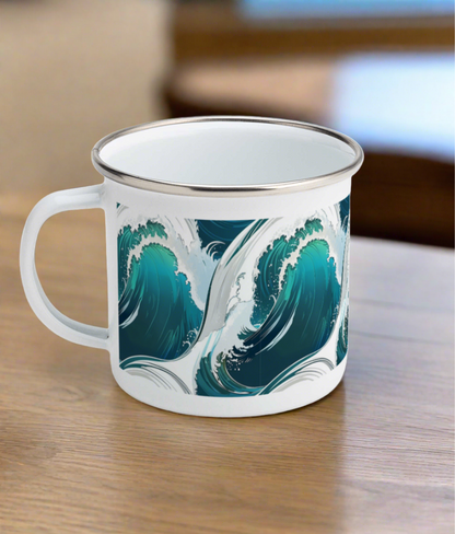 Crashing Waves Enamel Mug 12oz wave mug